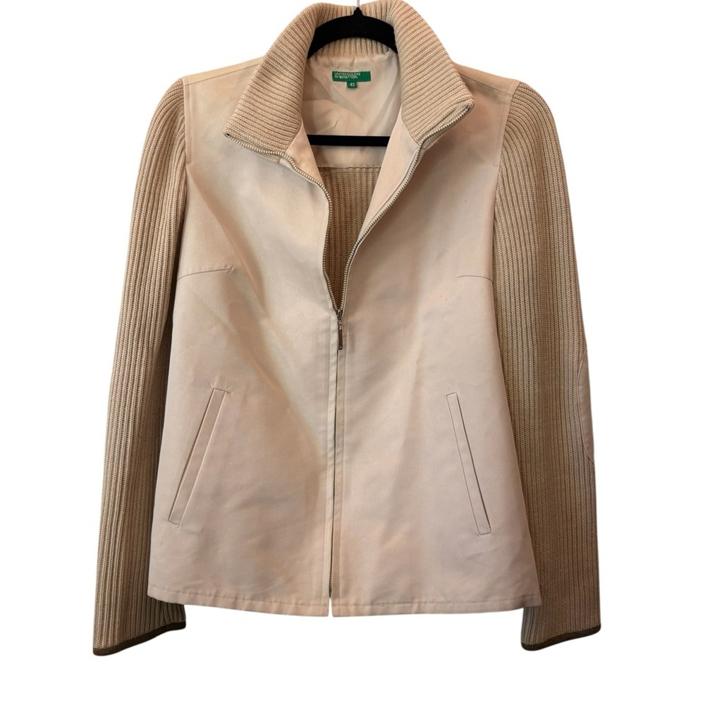 United Colors Benetton Beige Jacket  Ribbed Sleeves - Flawed